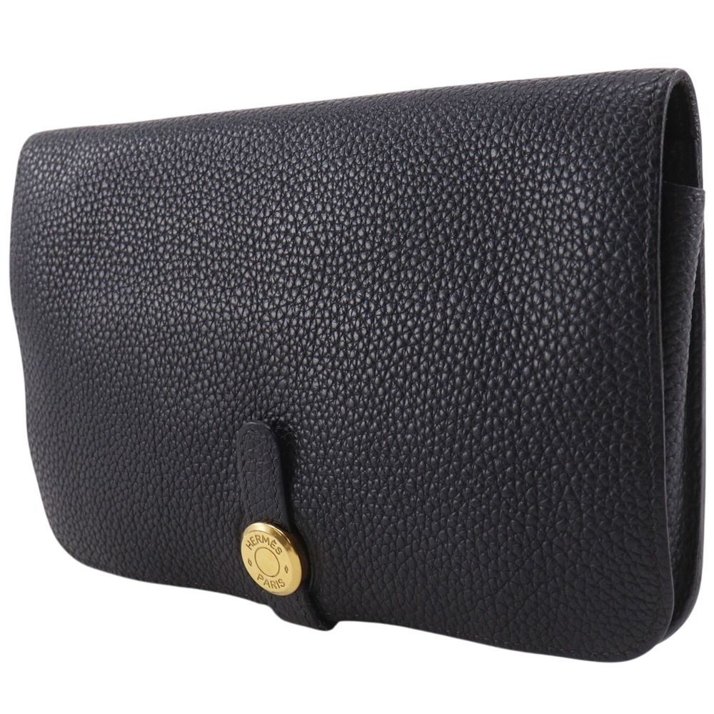 Hermes Dogon GM Taurillon Clemence Black Gold I Wallet — view 2