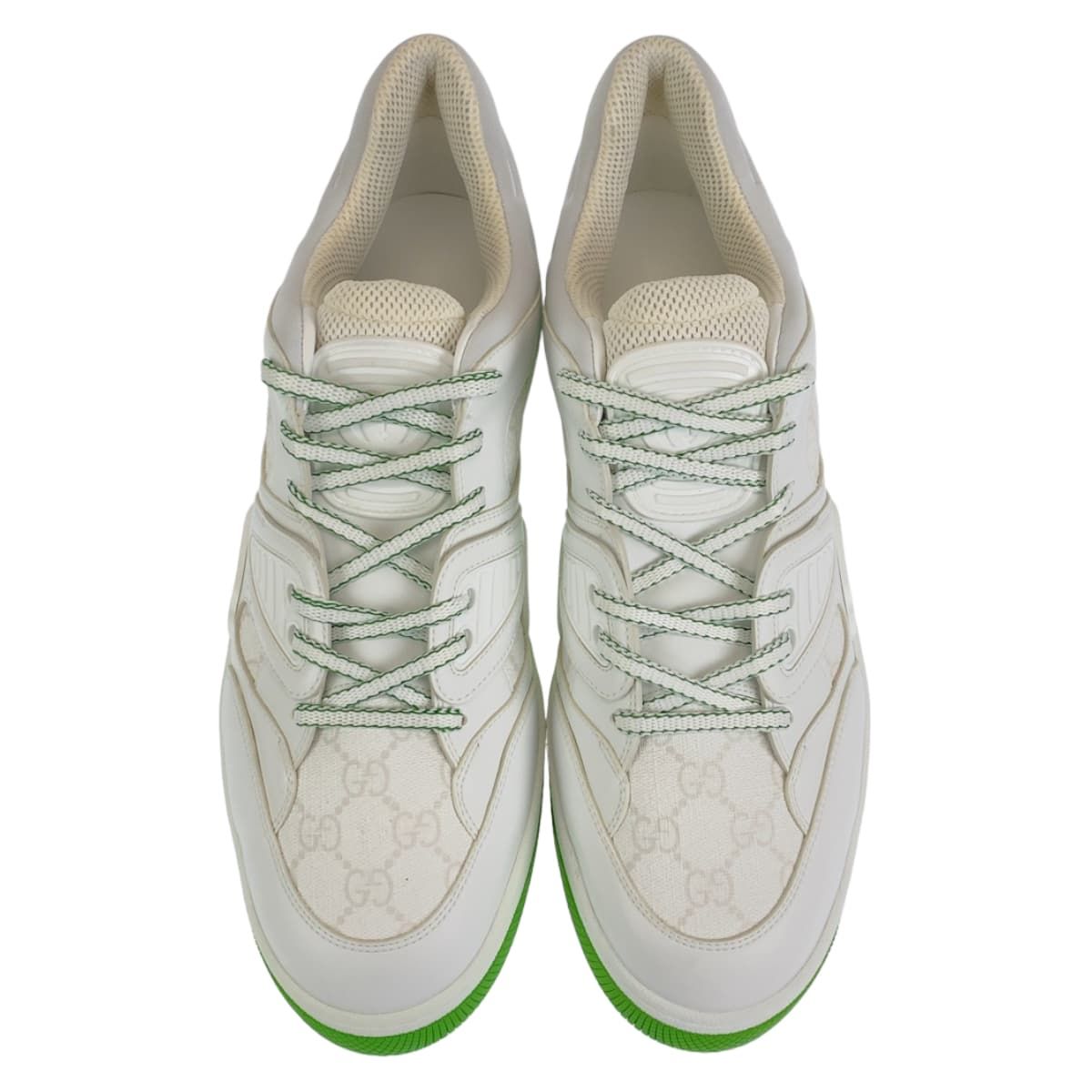 Gucci Basket 11.5 White Green GG Canvas Leather Low Cut Lace Up Sneaker — view 3