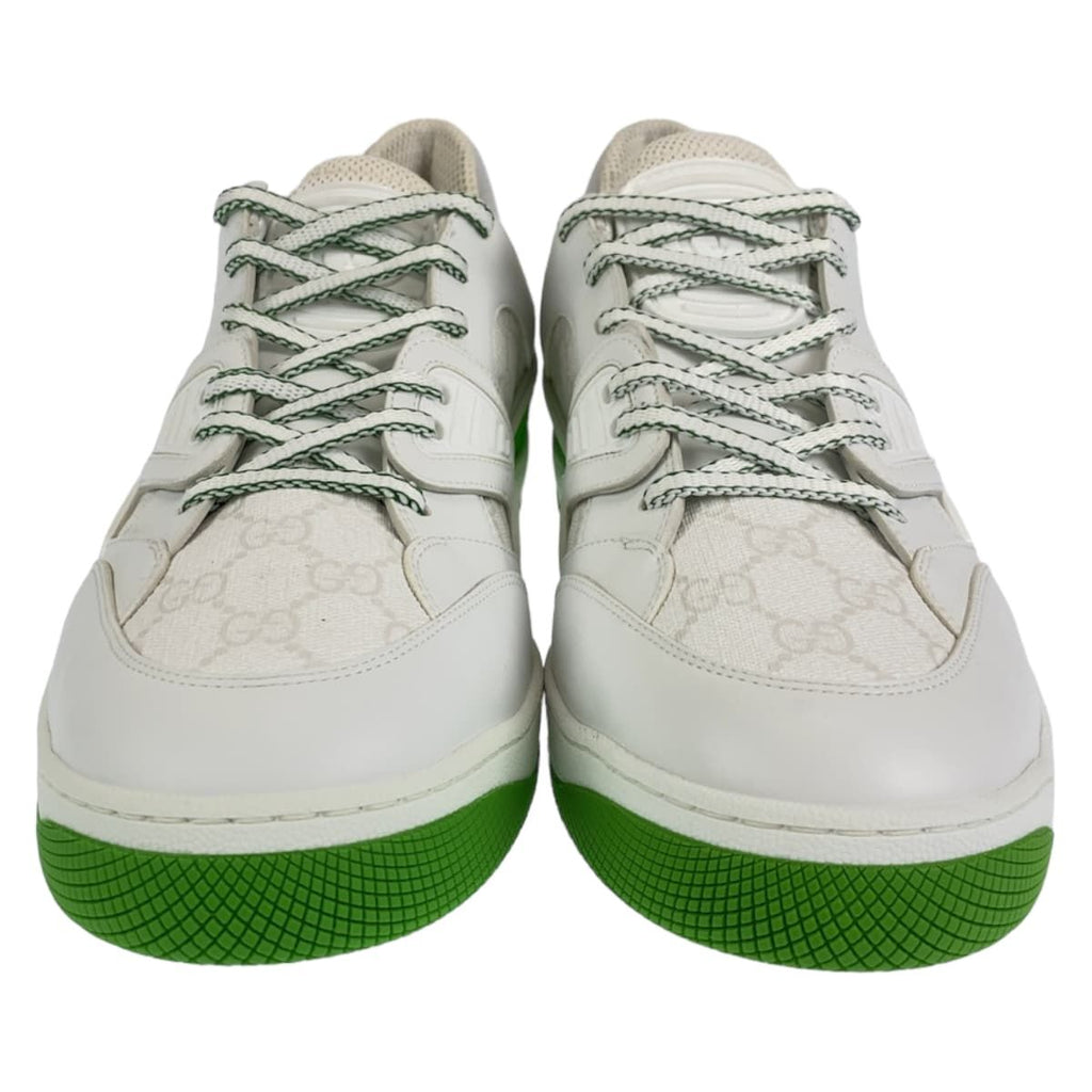 Gucci Basket 11.5 White Green GG Canvas Leather Low Cut Lace Up Sneaker — view 2