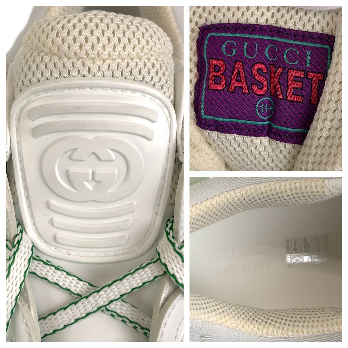 Gucci Basket 11.5 White Green GG Canvas Leather Low Cut Lace Up Sneaker — view 8