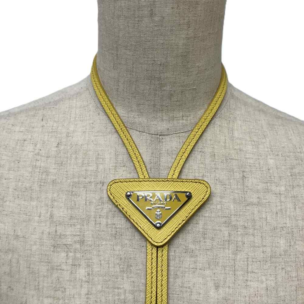 Prada Saffiano Triangle Logo Loupe Tie Leather Tie Yellow — view 7