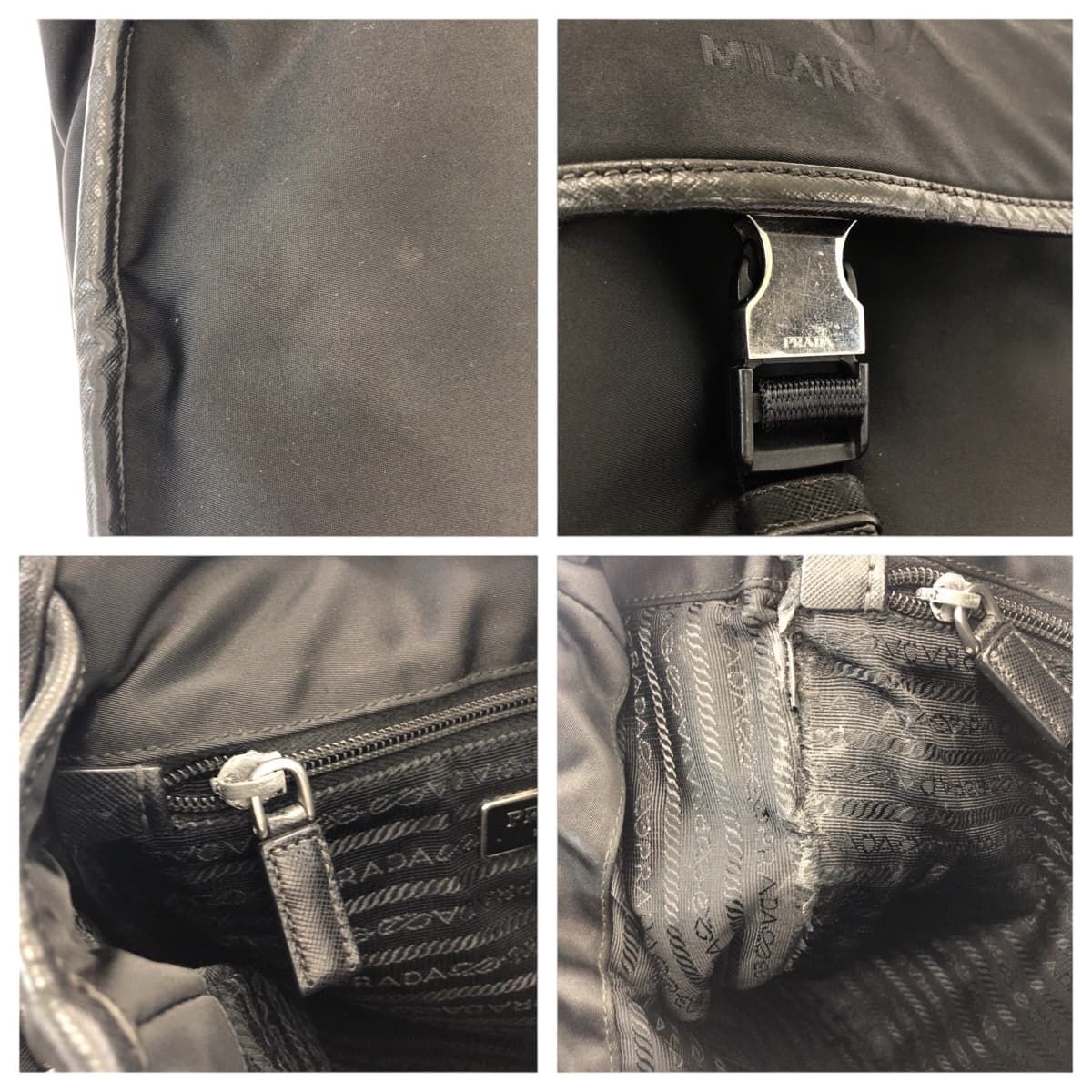 Prada Tessuto Logo Black Silver Nylon Shoulder Bag — view 6