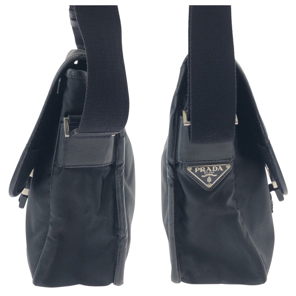 Prada Tessuto Logo Black Silver Nylon Shoulder Bag — view 8