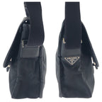 Prada Tessuto Logo Black Silver Nylon Shoulder Bag — view 8