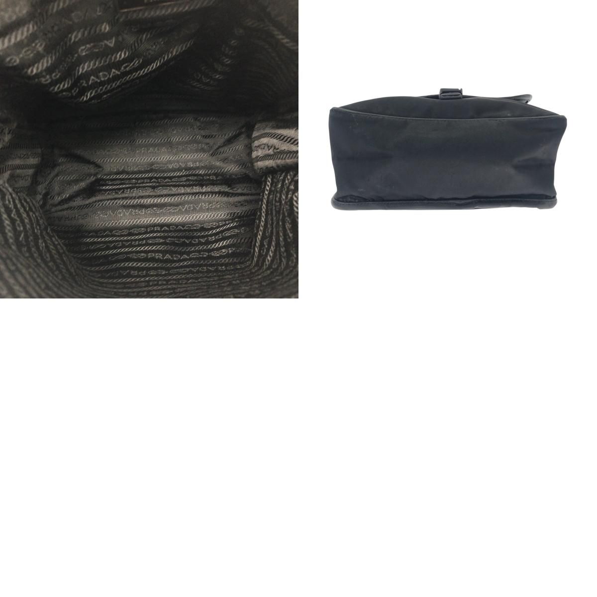 Prada Tessuto Logo Black Silver Nylon Shoulder Bag — view 9