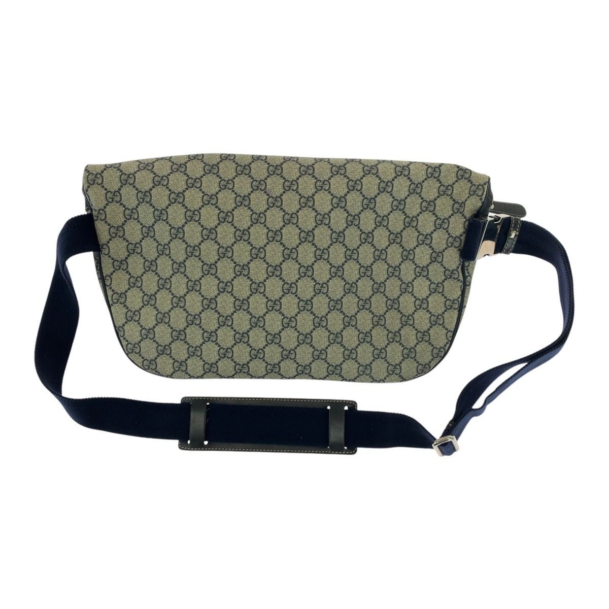 Gucci Beige Navy Silver GG Supreme Canvas Shoulder Bag — view 2