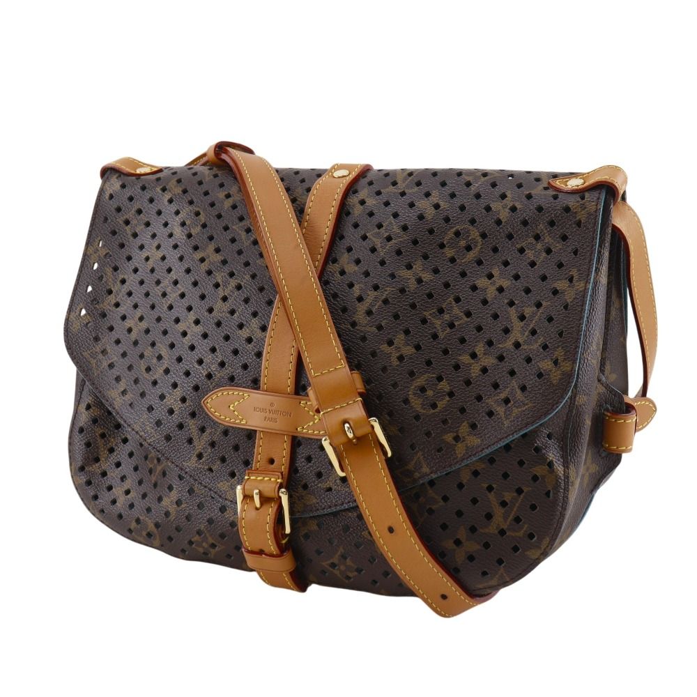 Louis Vuitton Saumur PM Monogram Perfoux Turquoise Brown — view 2