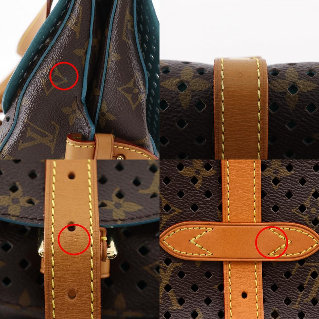 Louis Vuitton Saumur PM Monogram Perfoux Turquoise Brown — view 8