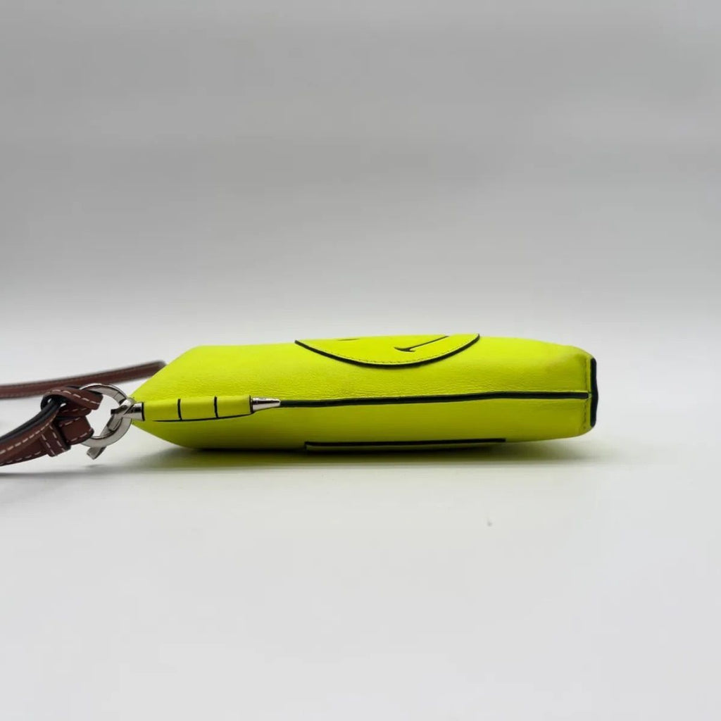 Loewe Shoulder Bag Gate Pocket Pouch Smiley Wink Yellow Brown Leather — view 4