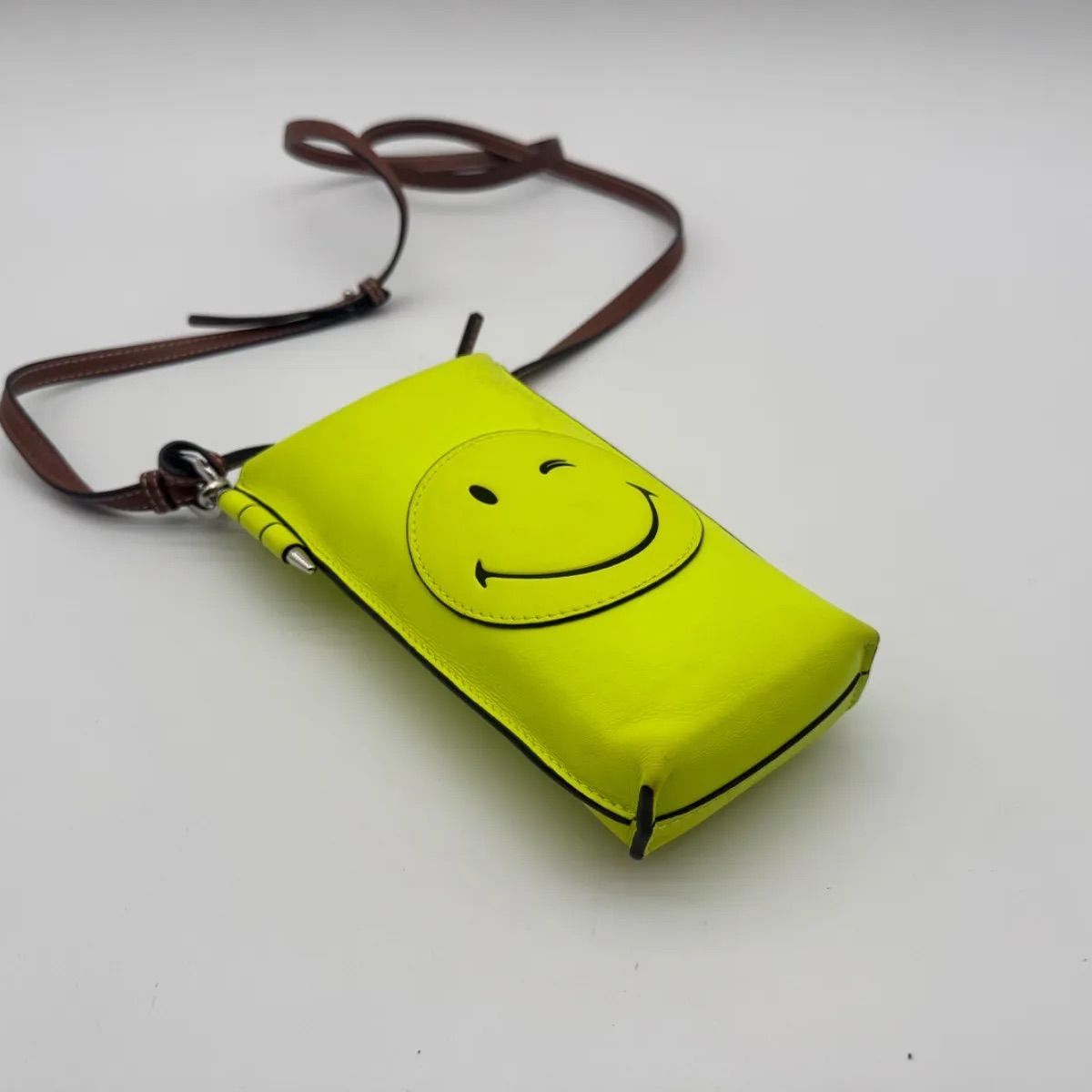 Loewe Shoulder Bag Gate Pocket Pouch Smiley Wink Yellow Brown Leather — view 6