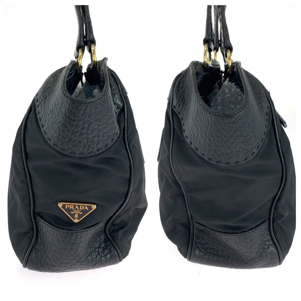 Prada Vitello Daino Tessuto Black Leather Nylon Shoulder Bag — view 8