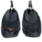 Prada Vitello Daino Tessuto Black Leather Nylon Shoulder Bag — view 8