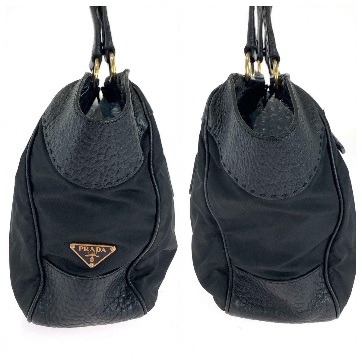 Prada Vitello Daino Tessuto Black Leather Nylon Shoulder Bag — view 8