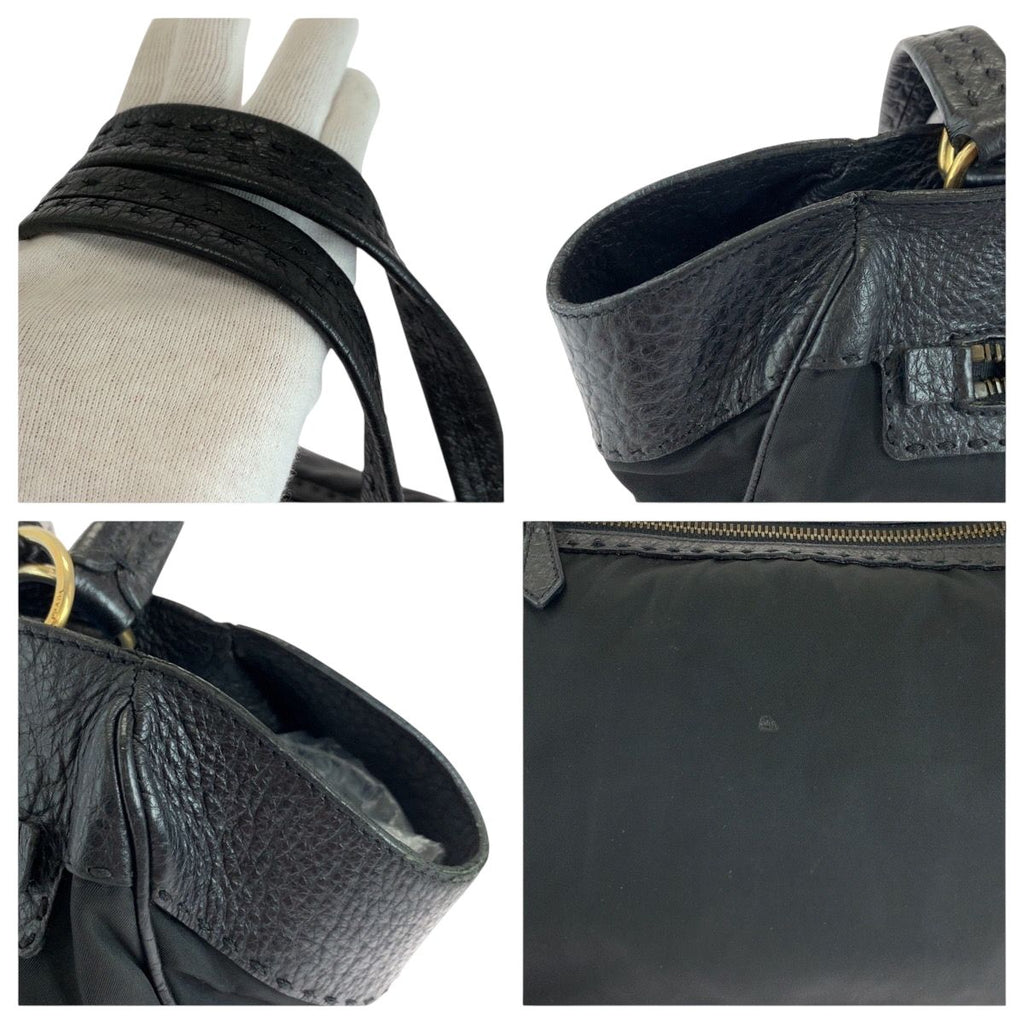 Prada Vitello Daino Tessuto Black Leather Nylon Shoulder Bag — view 5