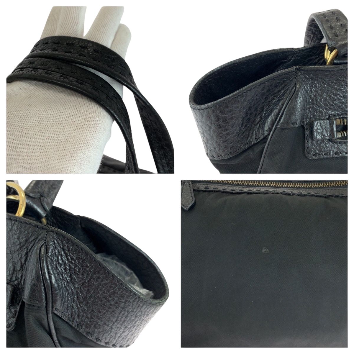Prada Vitello Daino Tessuto Black Leather Nylon Shoulder Bag — view 5