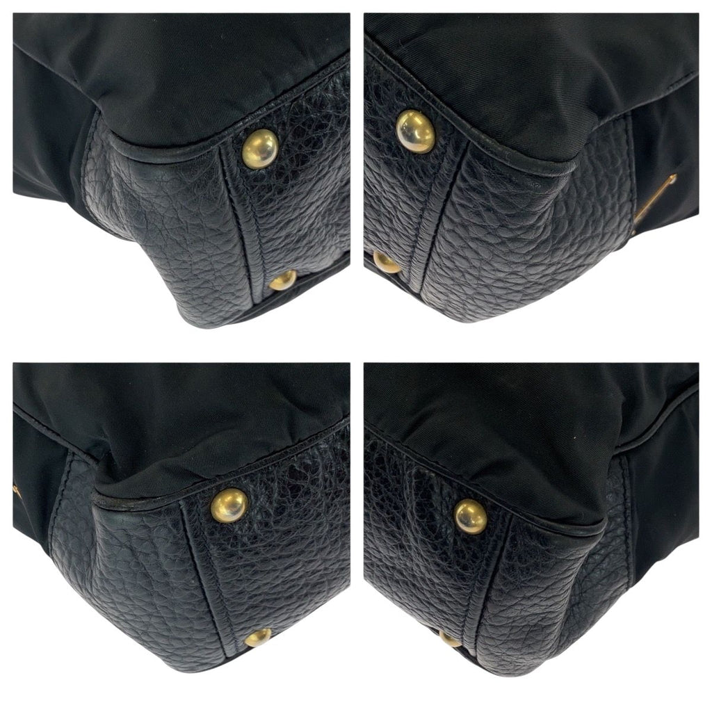 Prada Vitello Daino Tessuto Black Leather Nylon Shoulder Bag — view 3