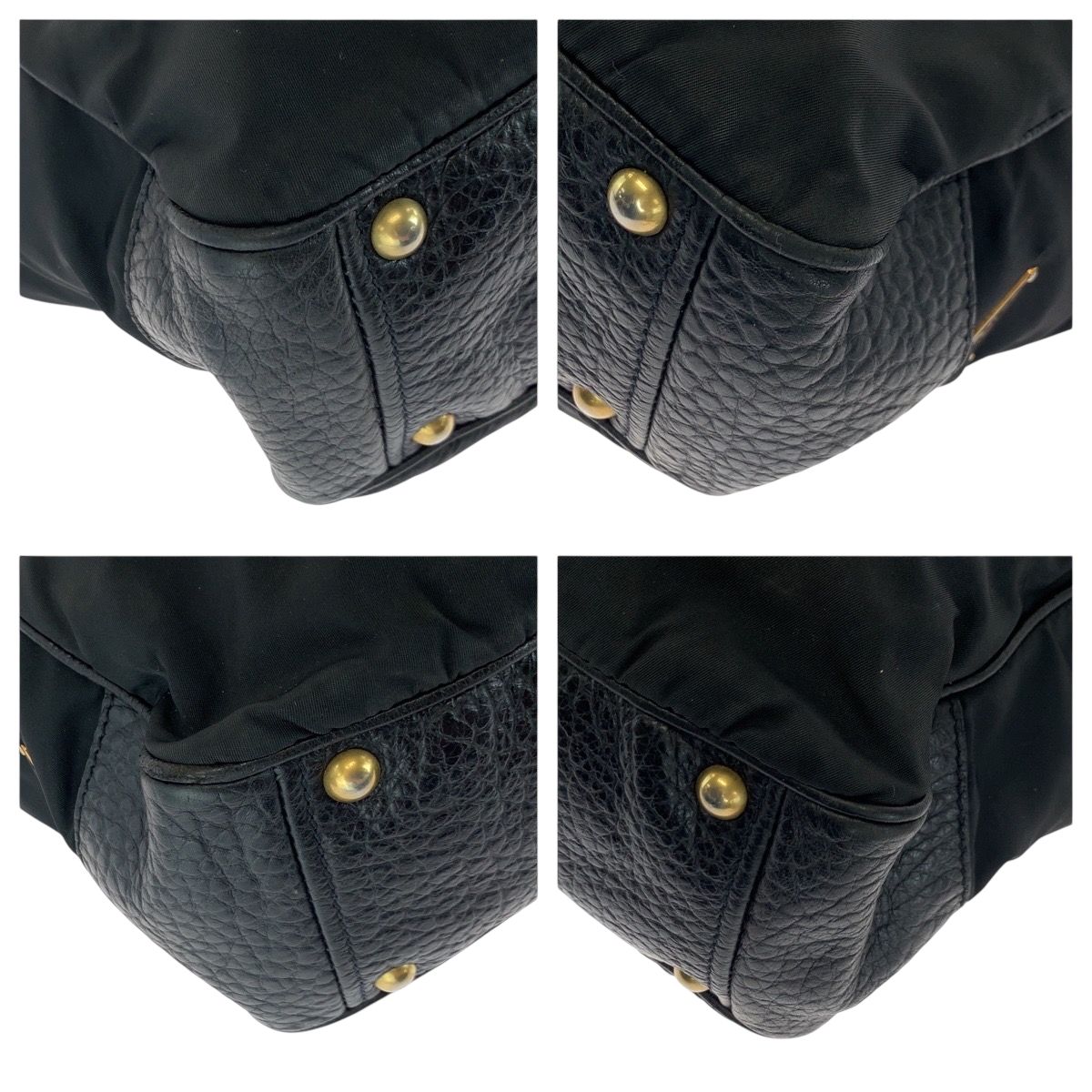 Prada Vitello Daino Tessuto Black Leather Nylon Shoulder Bag — view 3