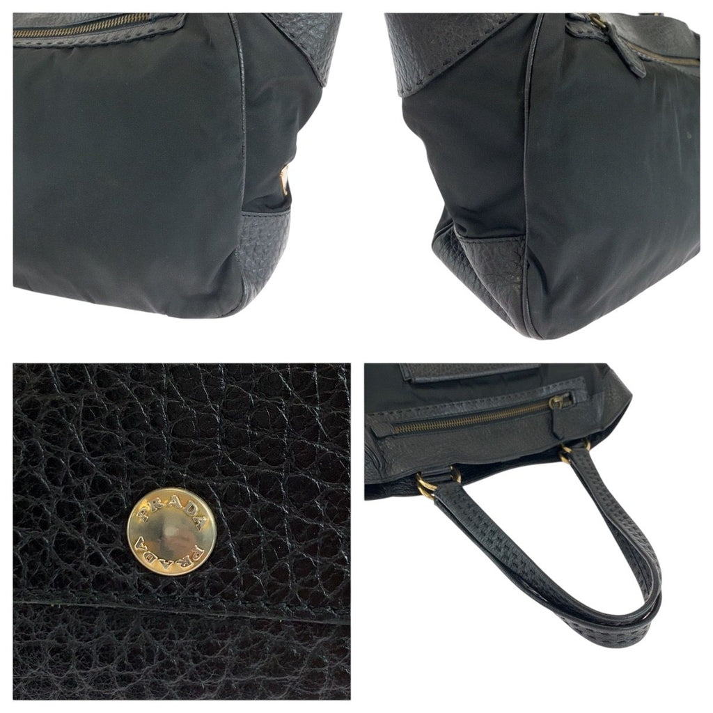 Prada Vitello Daino Tessuto Black Leather Nylon Shoulder Bag — view 6