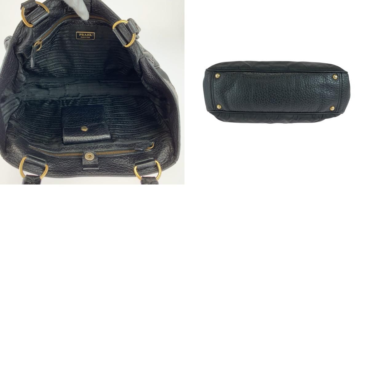 Prada Vitello Daino Tessuto Black Leather Nylon Shoulder Bag — view 9