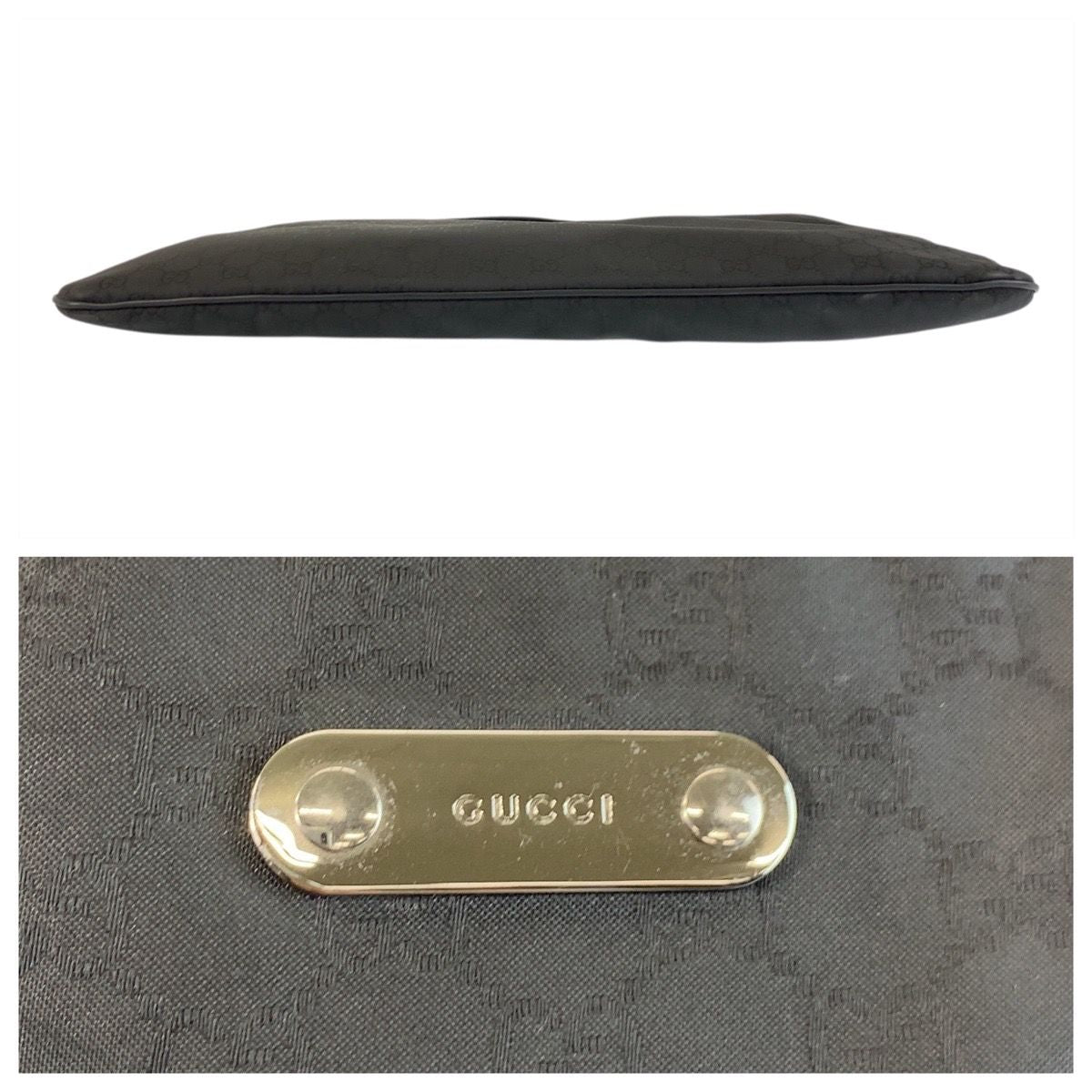 Gucci GG Pattern Black Silver Nylon Leather Shoulder Bag — view 5