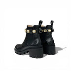 Gucci Short Boots Shoes Leather Black Double Bijoux Belt Side Gore GG Marmont — view 4
