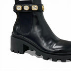 Gucci Short Boots Shoes Leather Black Double Bijoux Belt Side Gore GG Marmont — view 9