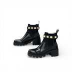 Gucci Short Boots Shoes Leather Black Double Bijoux Belt Side Gore GG Marmont — view 3