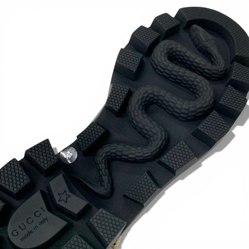 Gucci Short Boots Shoes Leather Black Double Bijoux Belt Side Gore GG Marmont — view 8