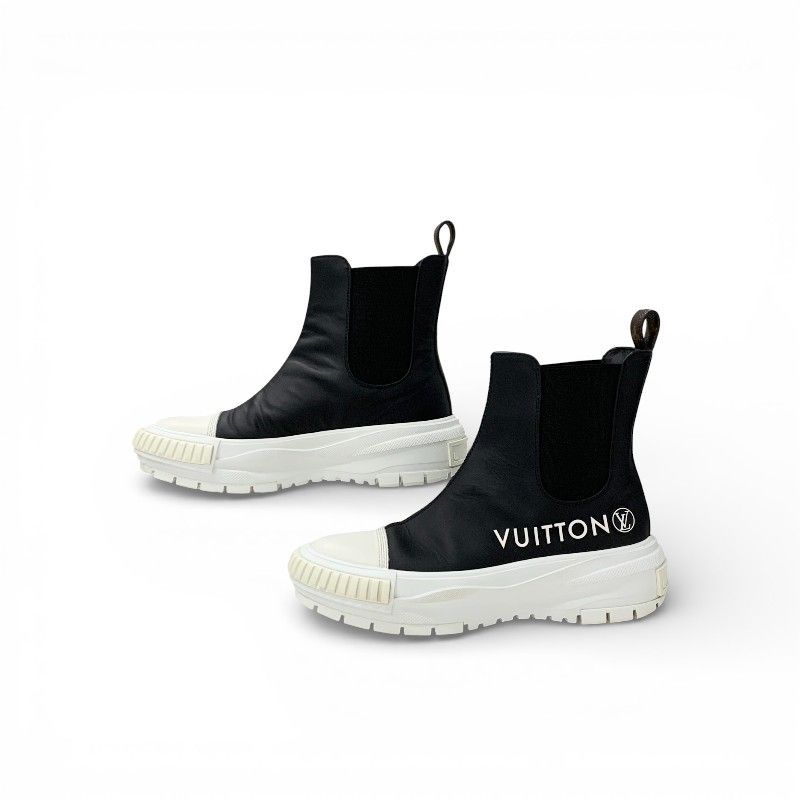 Louis Vuitton Squad Line Monogram Boots Short Shoes Leather Black White Logo — view 3