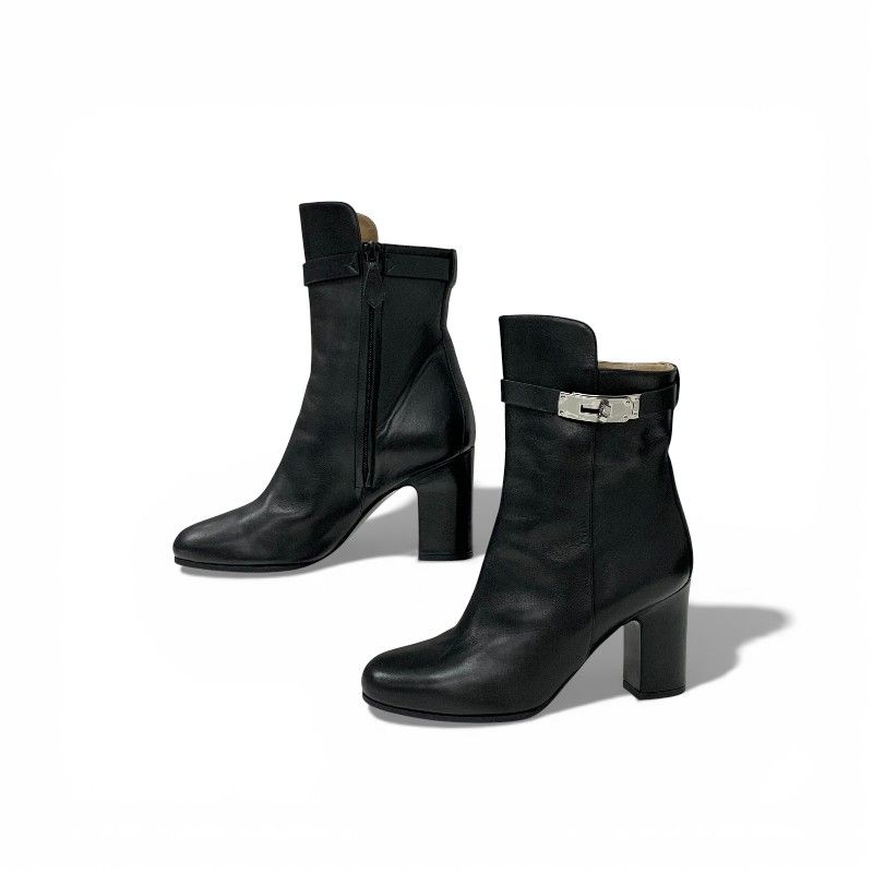 Hermes Short Boots Shoes Leather Black Silver Kelly — view 3