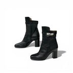 Hermes Short Boots Shoes Leather Black Silver Kelly — view 3