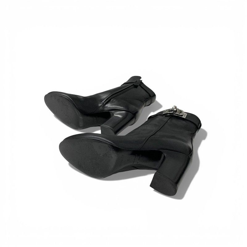 Hermes Short Boots Shoes Leather Black Silver Kelly — view 6