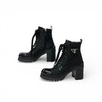 Prada Re-Nylon Short Boots Shoes Leather Black Triangle Logo — view 3