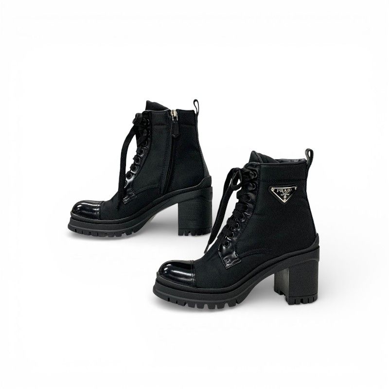 Prada Re-Nylon Short Boots Shoes Leather Black Triangle Logo — view 3