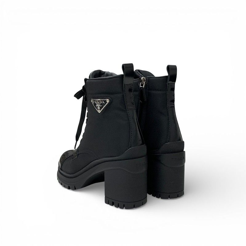 Prada Re-Nylon Short Boots Shoes Leather Black Triangle Logo — view 4