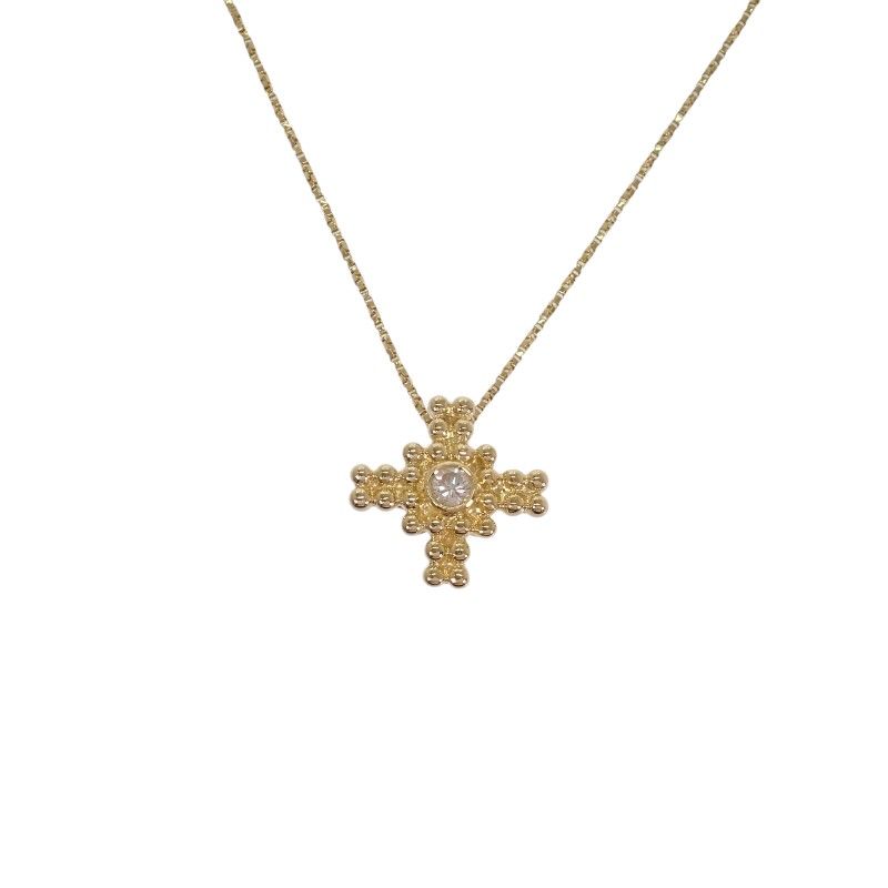 Saint Laurent Yves Cross Necklace Pendant 18k Yellow Gold Diamond YSL — view 2