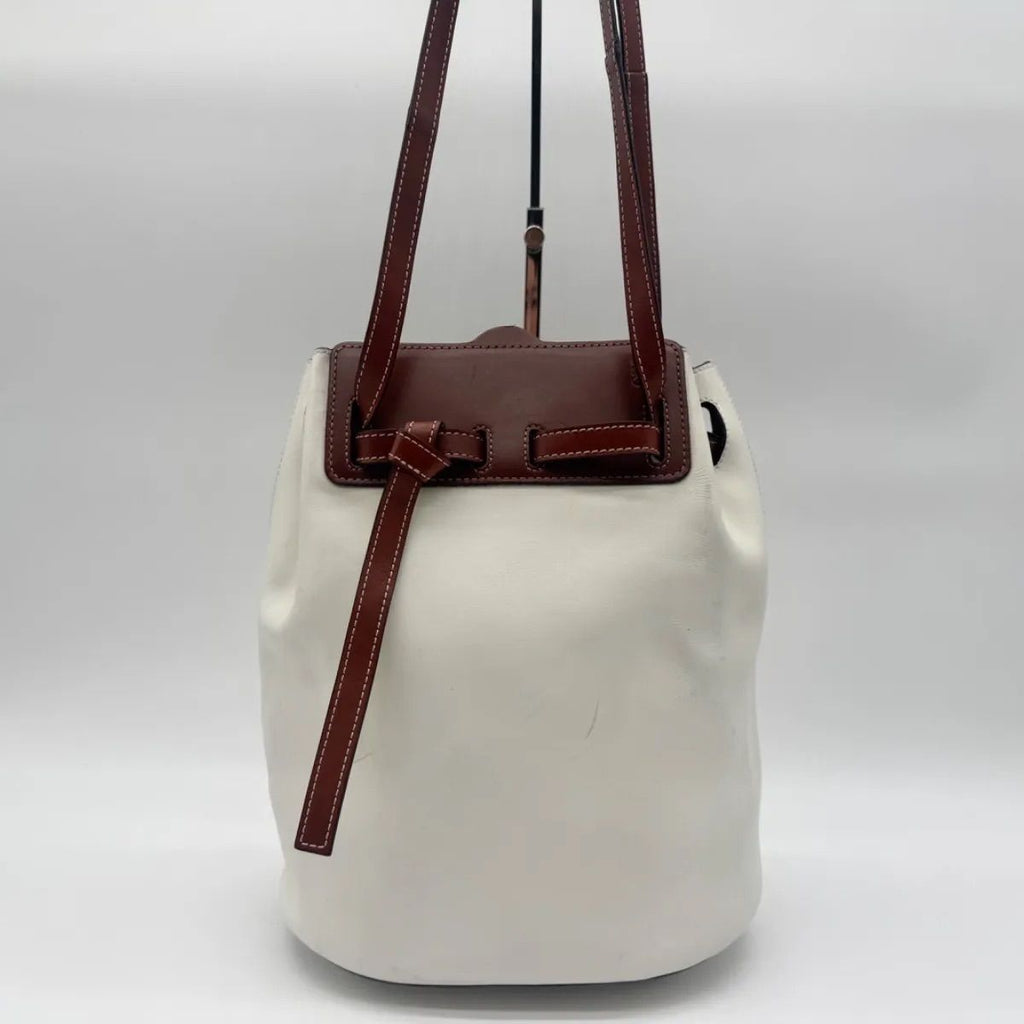 Loewe Shoulder Bag Lazo Bucket Leather White Brown