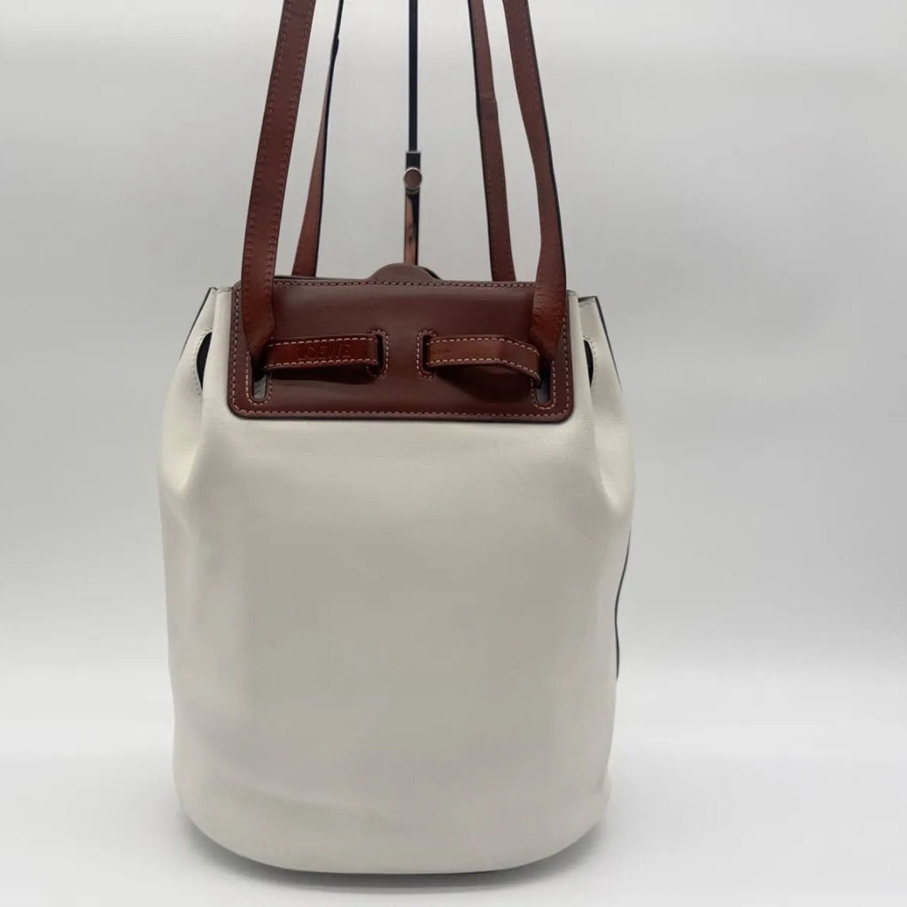 Loewe Shoulder Bag Lazo Bucket Leather White Brown — view 2
