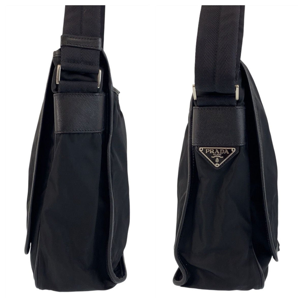 Prada Tessuto Black Silver Nylon Shoulder Bag — view 7