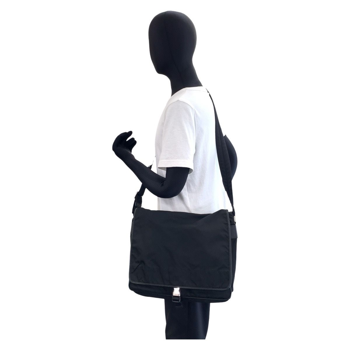 Prada Tessuto Black Silver Nylon Shoulder Bag — view 6