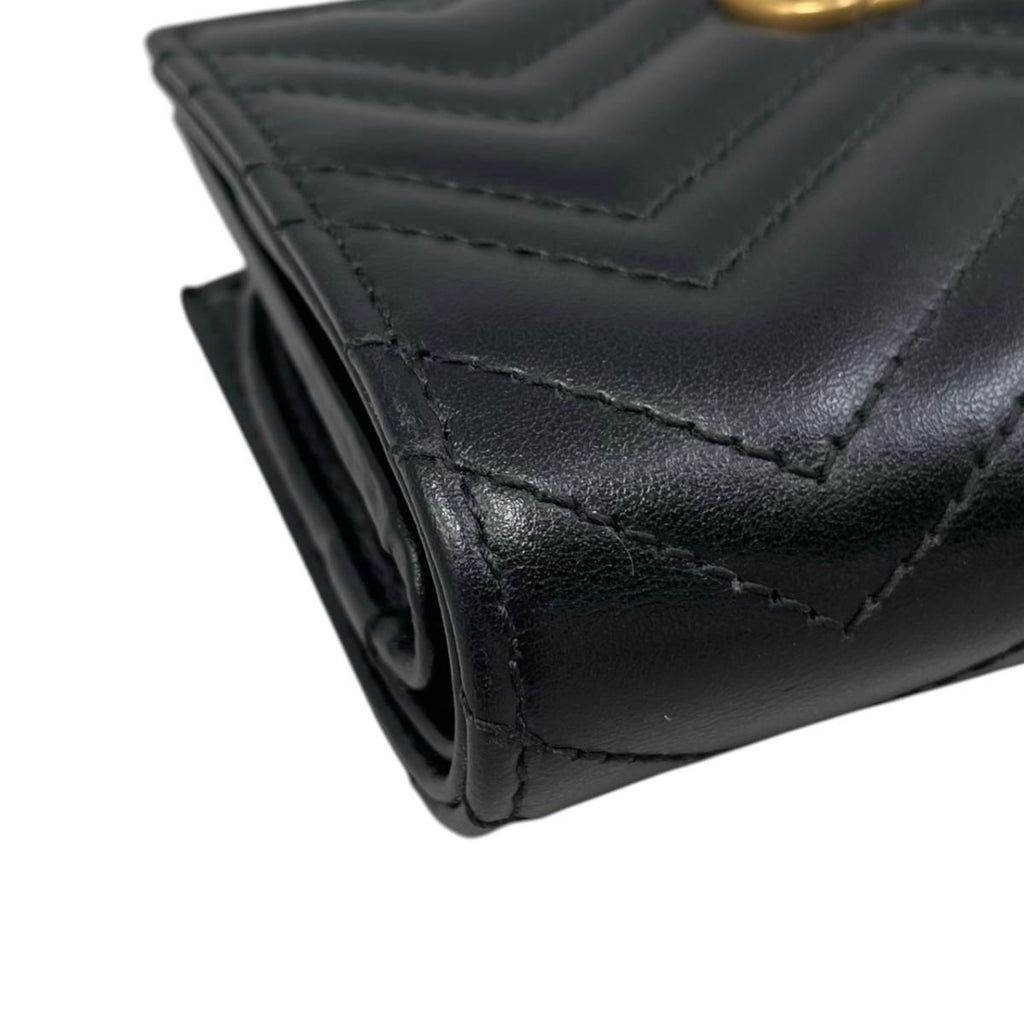Gucci Bifold Wallet Double Quilted Leather Logo Black Gold — view 3