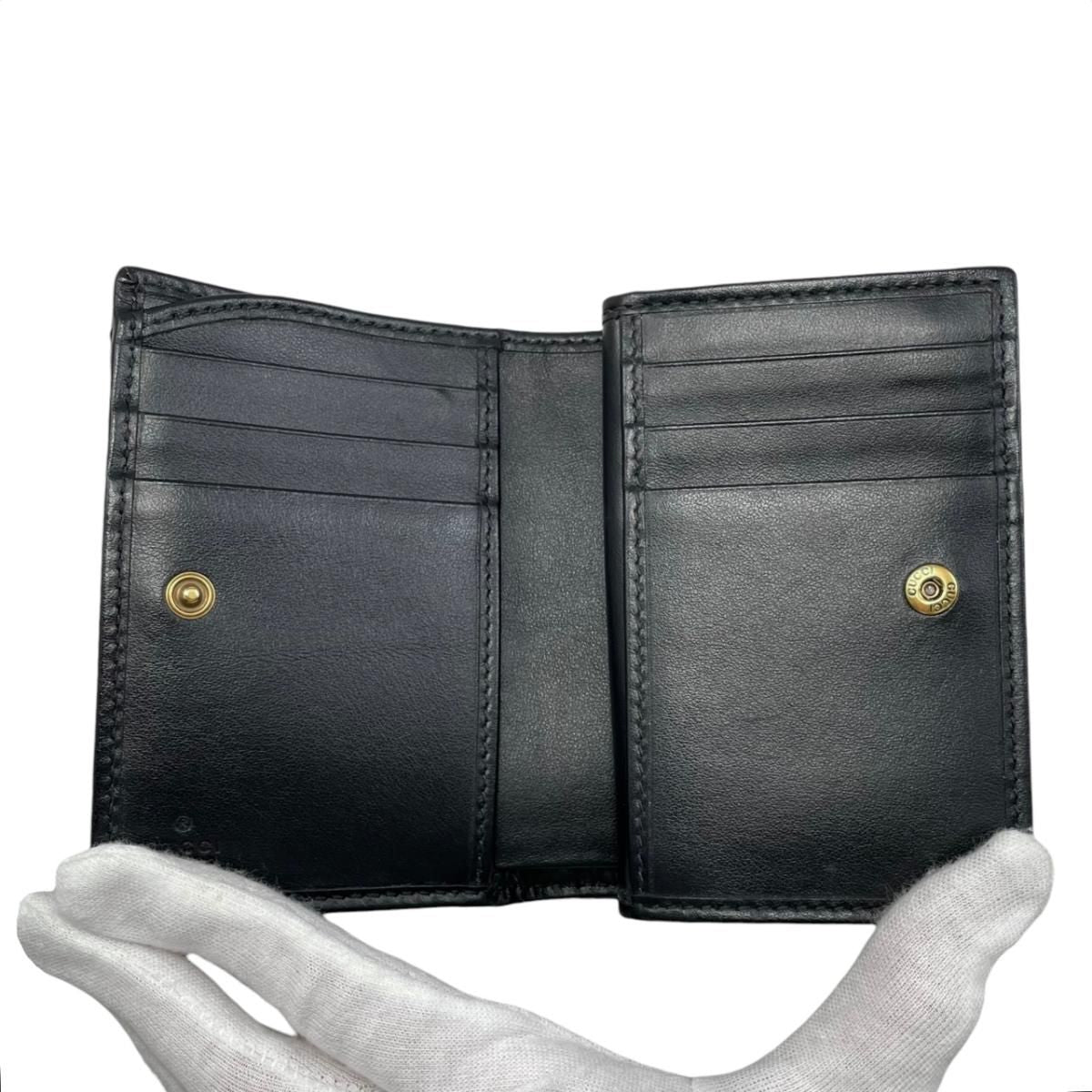 Gucci Bifold Wallet Double Quilted Leather Logo Black Gold — view 6