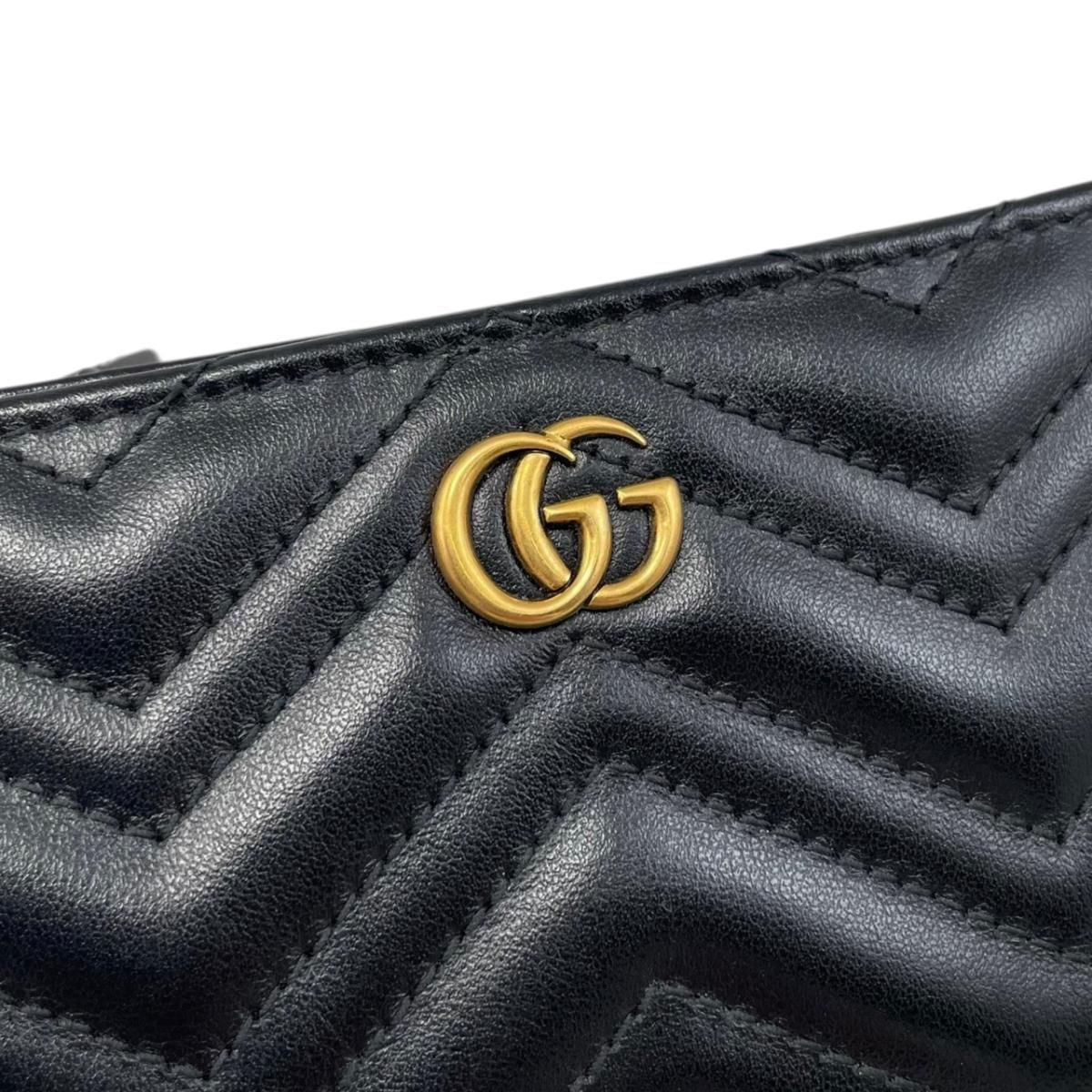 Gucci Bifold Wallet Double Quilted Leather Logo Black Gold — view 5