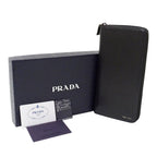 Prada Wallet Leather Black Zip Around Logo — view 6