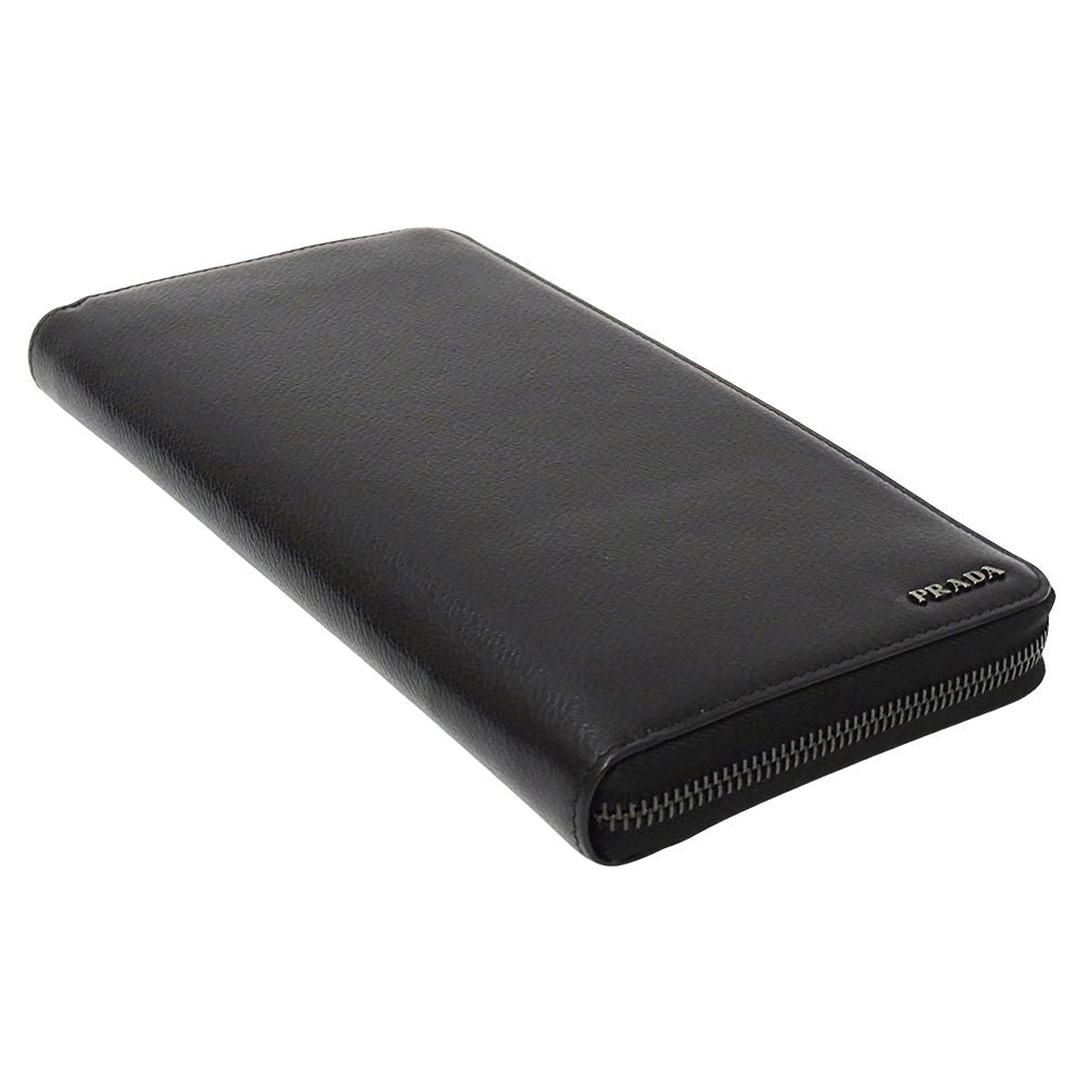 Prada Wallet Leather Black Zip Around Logo — view 3