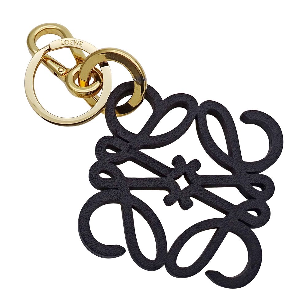 Loewe Key Ring Key Holder Bag Charm Anagram Leather Yellow — view 2