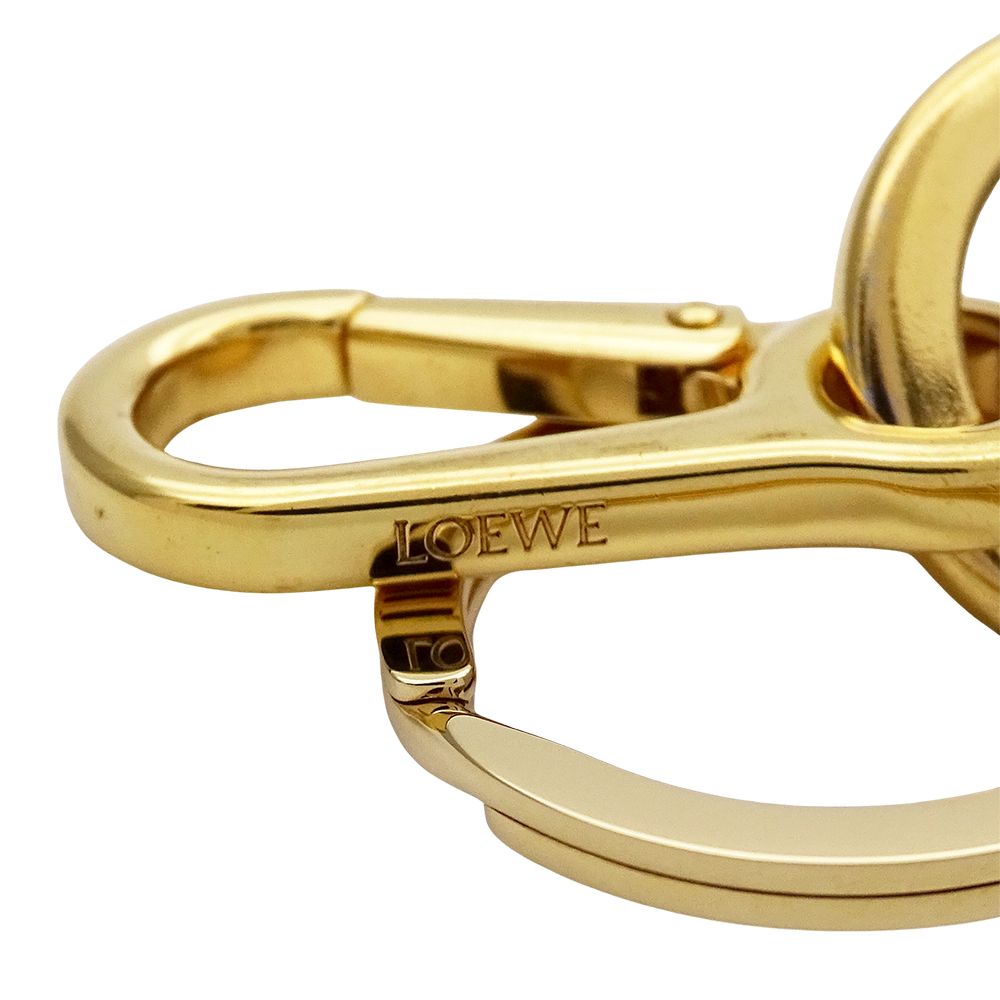 Loewe Key Ring Key Holder Bag Charm Anagram Leather Yellow — view 4