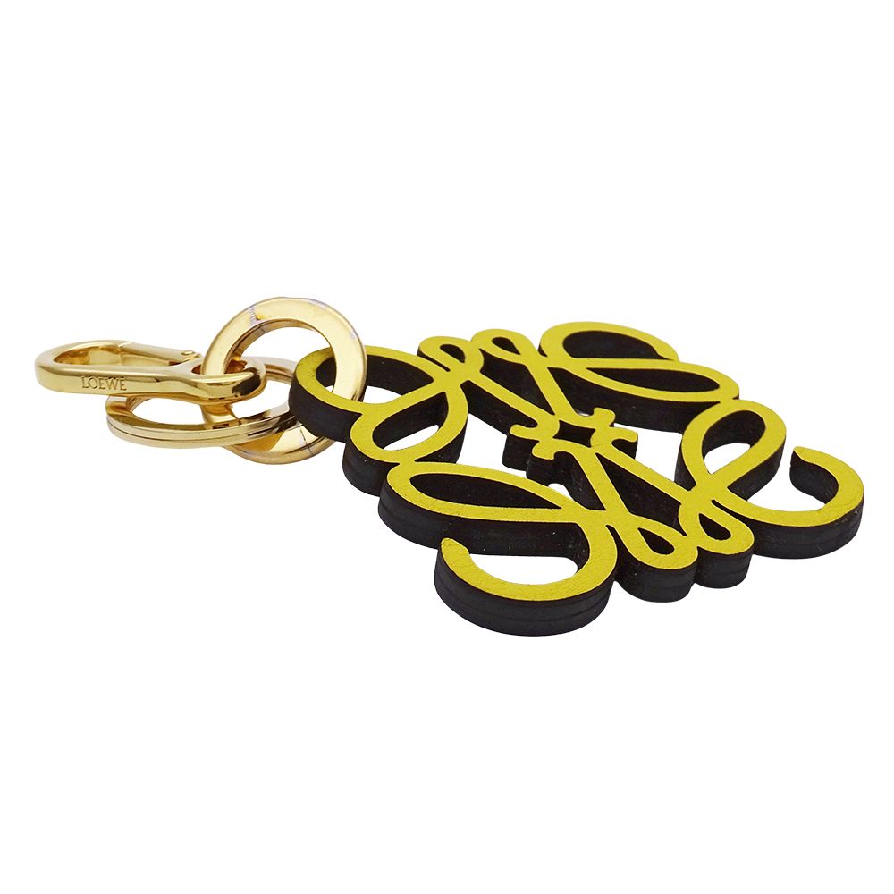Loewe Key Ring Key Holder Bag Charm Anagram Leather Yellow — view 3