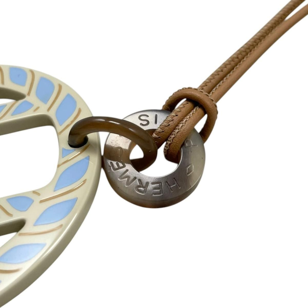 Hermes Necklace Buffalo Horn Pendant Equipe Blue Beige Brown — view 5