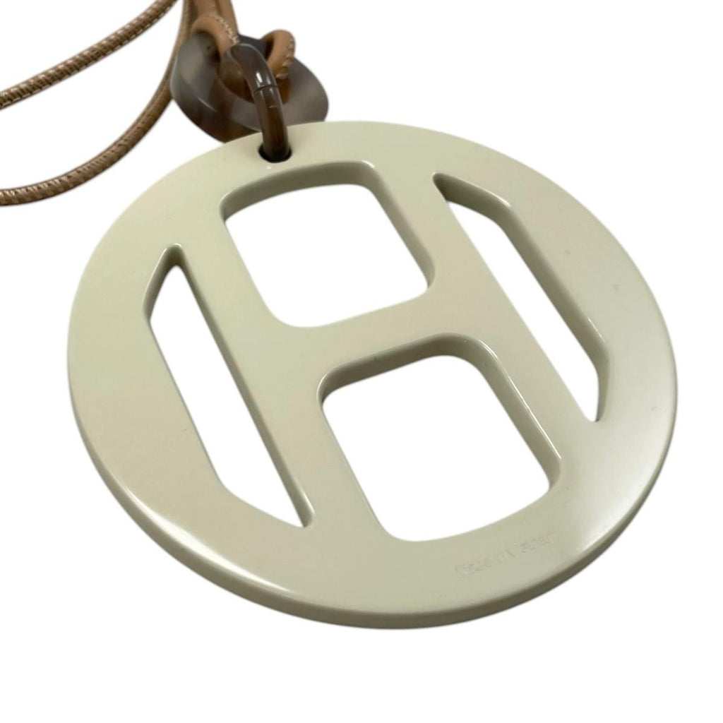 Hermes Necklace Buffalo Horn Pendant Equipe Blue Beige Brown — view 4